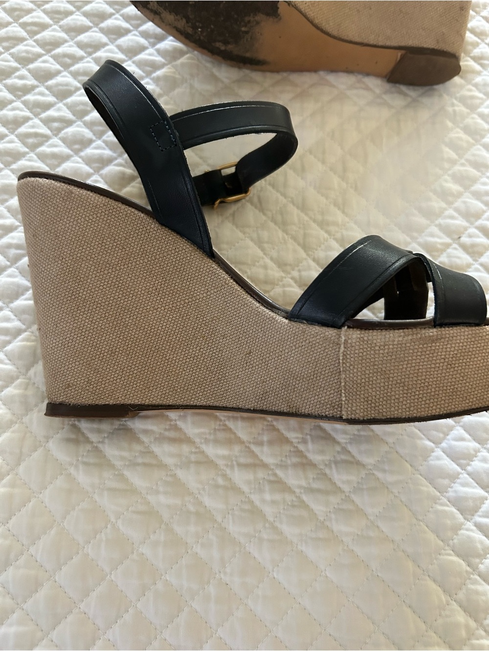 J. Crew- made in Italy Dark navy leather Wedge Sandals - size 8. - Picture 2 of 10